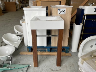 WHITE CERAMIC BASIN WITH WASHSTAND FRAME AND LEDGE