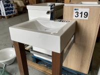 WHITE CERAMIC BASIN WITH WASHSTAND FRAME AND LEDGE - 2