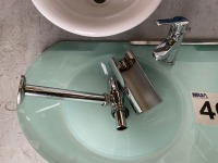 GLASS BASIN WITH LEDGE INCLUDING TAP, BOTTLE TRAP, AND CHROME SURROUND FRAME - 3