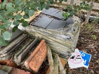 7No. PALLETS OF ASSORTED BRICKS, BLOCKS, SLATES, RIDGE TILES, CHIMNEY FLUES ETC - 8