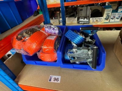 2No. PLASTIC CRATES OF UNUSED RATCHETTS & STRAPS