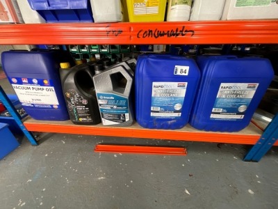 SHELF LOT TO INC. ANTI FREEZE, COOLANT, VACUUM PUMP OIL, STROKE OIL ETC