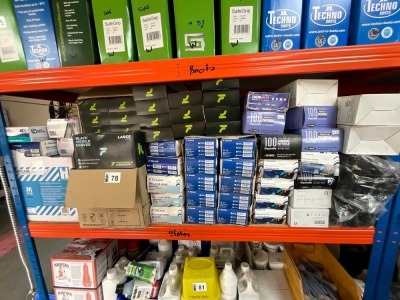SHELF LOT TO INC. LARGE SELECTION OF UNUSED DISPOSABLE GLOVES & WORK GLOVES
