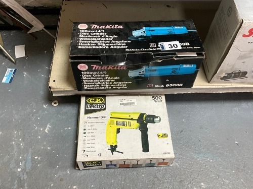 UNUSED MAKITA 240v 4" GRINDER & CK HAMMER DRILL