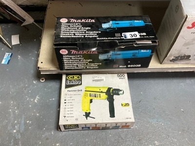 UNUSED MAKITA 240v 4" GRINDER & CK HAMMER DRILL