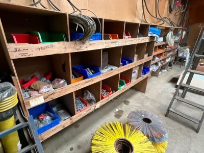 LARGE SELECTION OF ASSORTED NUTS, BOLTS, PINS, CORNER PULLEY, ETC