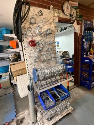 RACK & CONTENTS TO INC. CHAINS, HOOKS, SHACKLES, CLAMPS, SPRINGS & THREADED BAR