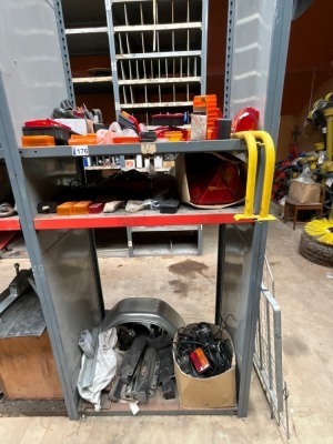 3No. SHELVES TO INC. TRAILER PARTS, LIGHTS, STUB AXLES, BRAKE PARTS & MUDGUARD