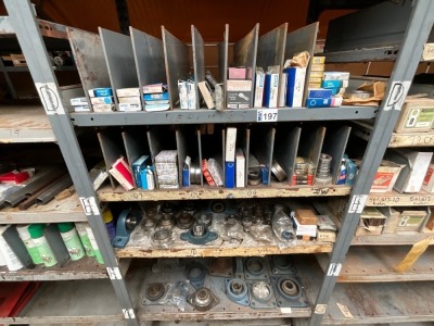 4No. SHELVES TO INC. ASSORTED BEARINGS, BRUSHES, WASHERS & RIVETS