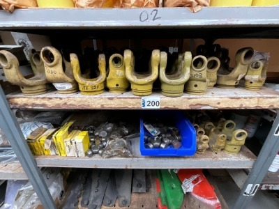 3No. SHELVES TO INC. PTO PARTS, SHEAR BOLTS & HARDI SPLICERS
