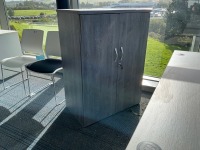 1600 RIGHT HAND CORNER DESK, 2No. PEDESTALS & WOODEN TWO DOOR STORAGE CUPBOARD - 7