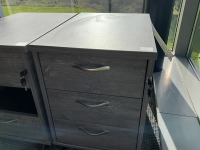 1600 RIGHT HAND CORNER DESK, 2No. PEDESTALS & WOODEN TWO DOOR STORAGE CUPBOARD - 11