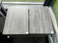 1600 RIGHT HAND CORNER DESK, 2No. PEDESTALS & WOODEN TWO DOOR STORAGE CUPBOARD - 12