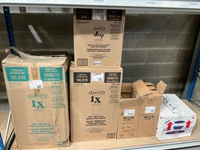 SHELF LOT OF UNUSED ASSORTED CATERING DISPOSABLES INC. ASSRTED INSULATED CUPS & LIDS