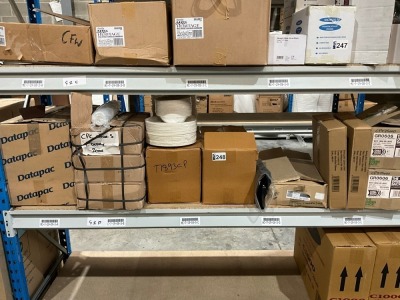 SHELF LOT OF UNUSED ASSORTED CATERING DISPOSABLES INC.SWING BIN LINERS, PAPER PLATES/ BOWLS & EASY BAKE 500