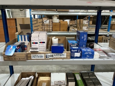 SHELF LOT OF UNUSED ASSORTED OFFICE SUPPLIES