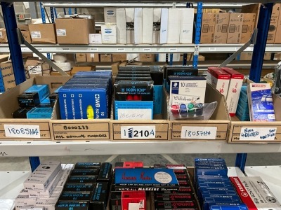 SHELF LOT OF UNUSED ASSORTED OFFICE SUPPLIES