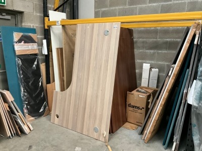 QUANTITY OF ASSORTED DESK TOPS, DESK DIVIDES & ASSORTED WOOD