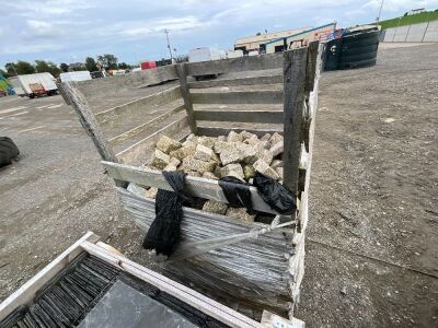 LARGE PART WOODEN CRATE OF GOLD GRANITE COBBLES 100mm x 100mm x 50mm