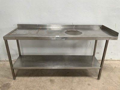 APPROX. 1735mm STAINLESS STEEL PREP BENCH WITH WASTE OUTLET & UPSTAND