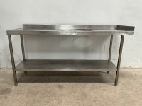 APPROX. 1735mm STAINLESS STEEL PREP BENCH WITH WASTE OUTLET & UPSTAND - 2