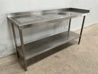 APPROX. 1735mm STAINLESS STEEL PREP BENCH WITH WASTE OUTLET & UPSTAND - 4