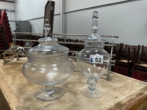LARGE SQUAT GLASS LIDDED BONBON JAR & CLEAR GLASS BONBON JAR 