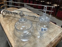 LARGE SQUAT GLASS LIDDED BONBON JAR & CLEAR GLASS BONBON JAR  - 2