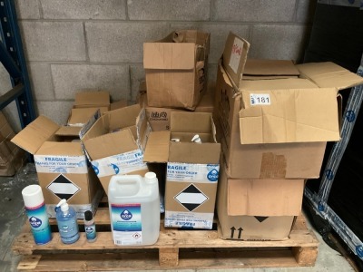 PALLET OF ASSORTED ORCA HYGIENE HAND SANITISER GEL 5 LITRE UNITS, 100ml HAND SANITISER GELS, 500ml INSTANT HAND SANITISER, 500ml SURFACE DISINFECTANT AEROSOLS