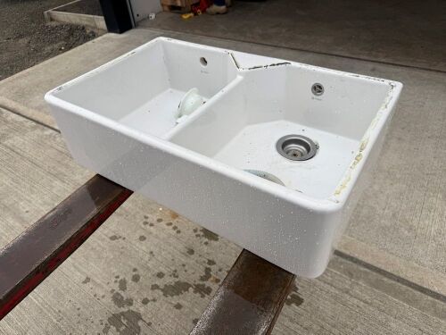 WHITE CERAMIC DOUBLE BASIN KITCHEN SINK 