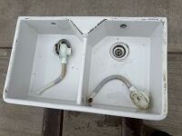 WHITE CERAMIC DOUBLE BASIN KITCHEN SINK  - 2