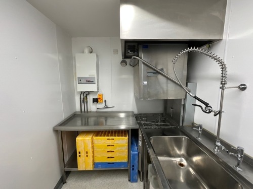 ELECTROLUX NHT8G COMMERCIAL PASS THROUGH DISHWASHER WITH CANOPY & 1140mm FEEDER BENCH