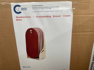 UNUSED MILLHOUSE SLUMBERSTORE FREESTANDING UNIT WITH BROWN/CREAM MATS PRODUCT CODE: PT924 FLATPACKED