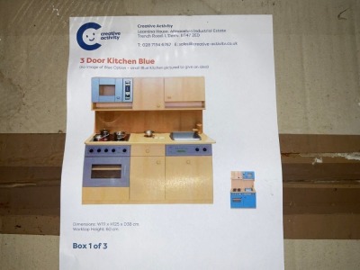 UNUSED MILLHOUSE 3 DOOR ROLE PLAY KITCHEN BLUE FLATPACKED