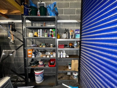 2No. TIERED METAL SHELVING UNITS & CONTENTS