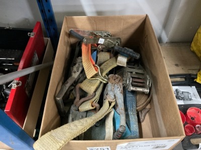 BOX LOT TO INC. ASSORTED RATCHETTS & STRAPS