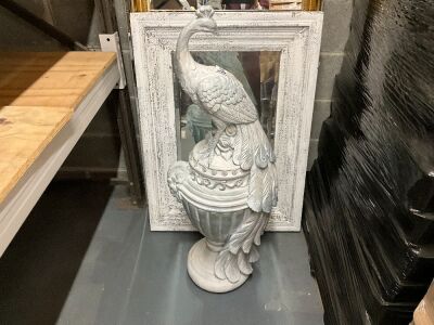 TALL STONE PEACOCK ON VASE FIGURINE