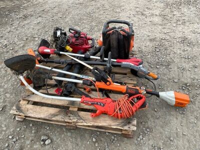 PALLET TO INC. ASSORTED STRIMMERS, BACK BLOWER, WATER PUMP