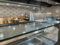 APPROX. 7M COUNTER RUN WITH DROP-IN REFRIGERATED DISPLAY, TWO POT BAIN MARIE & 3 TIER COUNTERTOP FOOD DISPLAY - 13