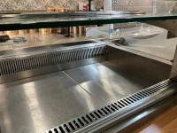 APPROX. 7M COUNTER RUN WITH DROP-IN REFRIGERATED DISPLAY, TWO POT BAIN MARIE & 3 TIER COUNTERTOP FOOD DISPLAY - 14