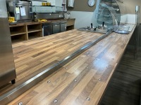 APPROX. 7M COUNTER RUN WITH DROP-IN REFRIGERATED DISPLAY, TWO POT BAIN MARIE & 3 TIER COUNTERTOP FOOD DISPLAY - 23