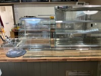 APPROX. 7M COUNTER RUN WITH DROP-IN REFRIGERATED DISPLAY, TWO POT BAIN MARIE & 3 TIER COUNTERTOP FOOD DISPLAY - 26
