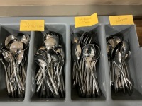 LARGE QUANTITY OF CUTLERY & 3No. CUTLERY TRAYS INC. APPROX 80No. SOUP SPOONS, 35No. DESSERT SPOONS, 80No. FORKS, 19No. KNIVES & 28No. TEASPOONS - 5