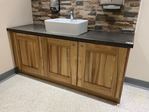 THREE DOOR VANITY UNIT WITH SQAURE COUNTERTOP BASIN & MIXER TAP