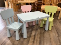 IKEA MAMMUT CHIDRENS TABLE IN/OUTDOOR & 3No. ASSORTED CHILDRENS CHAIRS - 3