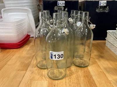 APPROX. 13No. IKEA CLEAR GLASS BOTTLES WITH STOPPER