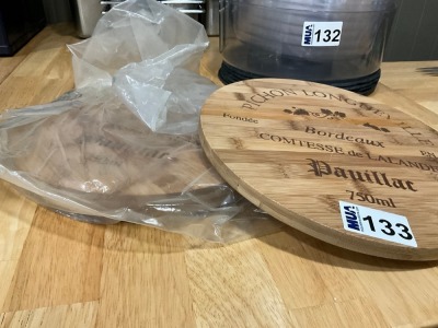 APPROX. 3No. 315mm UNUSED ROUND WOODEN DISPLAY TRAYS