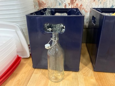 APPROX. 12No. IKEA CLEAR GLASS BOTTLES WITH STOPPER