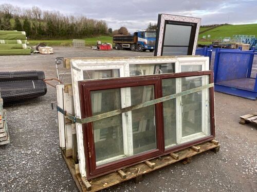 WOODEN STILLAGE TO INC. APPROX. 6No. ASSORTED PVC WINDOWS & DOORS