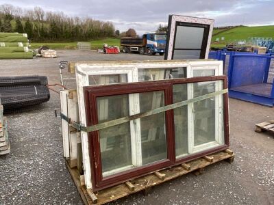 WOODEN STILLAGE TO INC. APPROX. 6No. ASSORTED PVC WINDOWS & DOORS